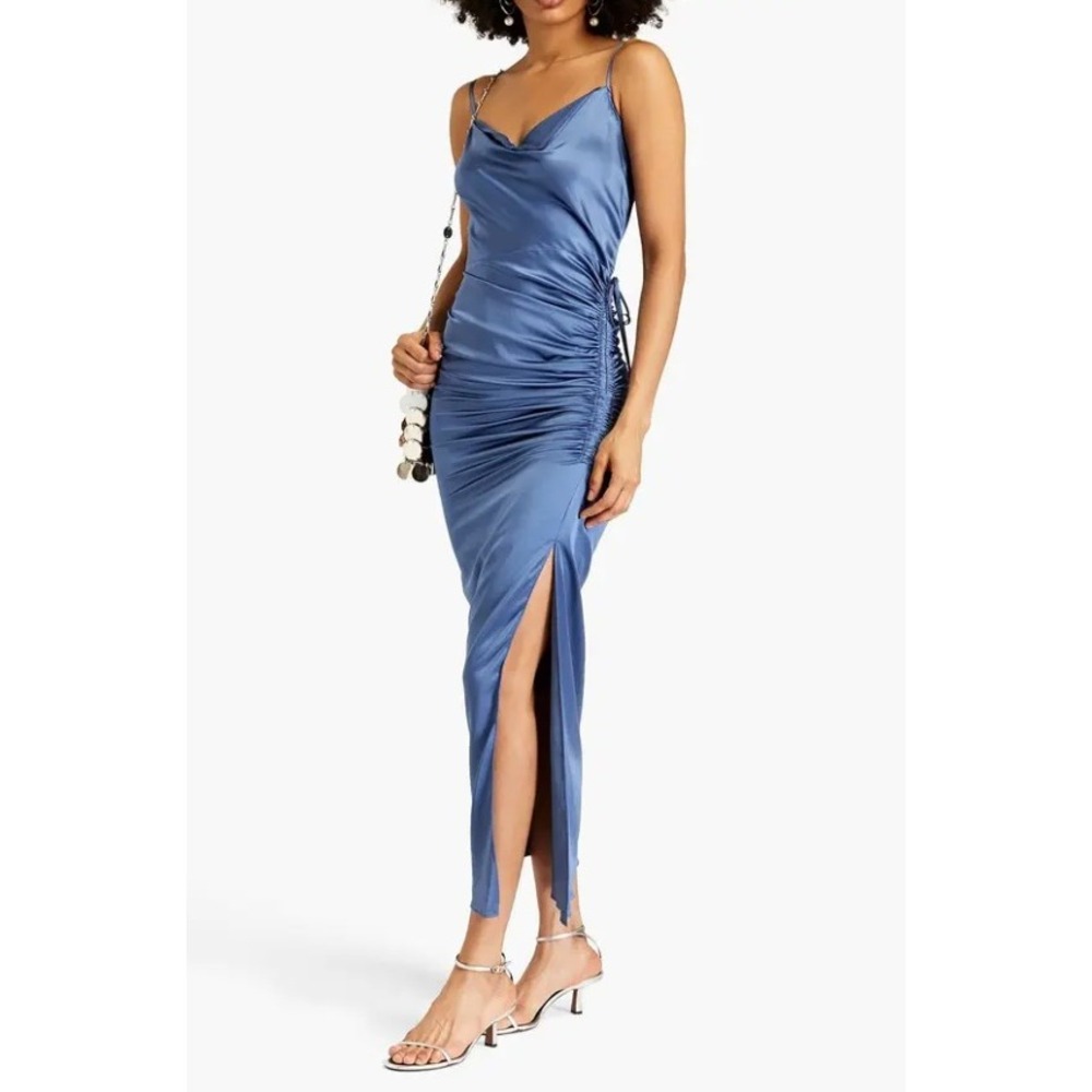 Veronica Beard Natasha Maxi Dress Blue Ruched Silk-blend Satin Cocktail Prom 12